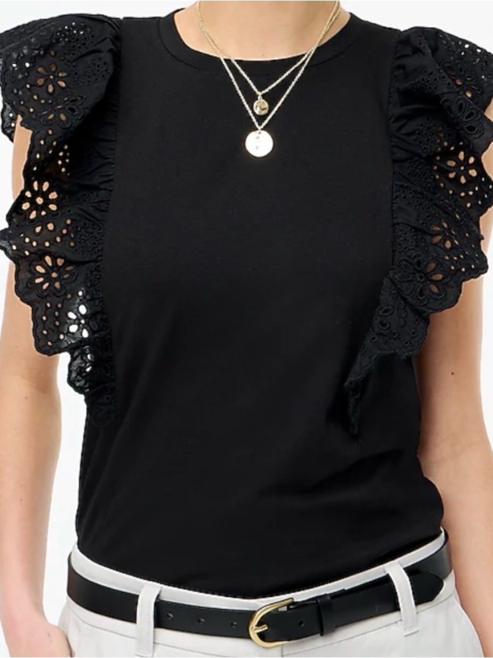 J. Crew Factory Black Eyelet Ruffle Sleeve Tank Size L